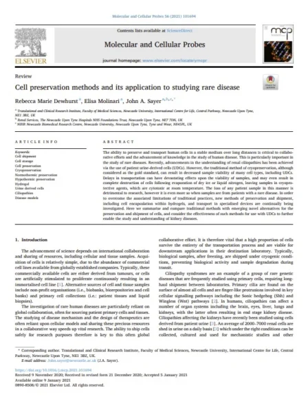 Cell preservation methods and its application to studying rare disease (Jan, 2021)