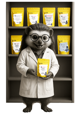 Hedgehog with products on shelves Hedgehog with products on shelves