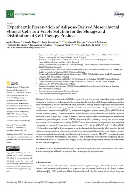 Hypothermic Preservation of Adipose-Derived Mesenchymal Stromal Cells as a Viable Solution for the Storage and Distribution of Cell Therapy Products (Dec, 2022)