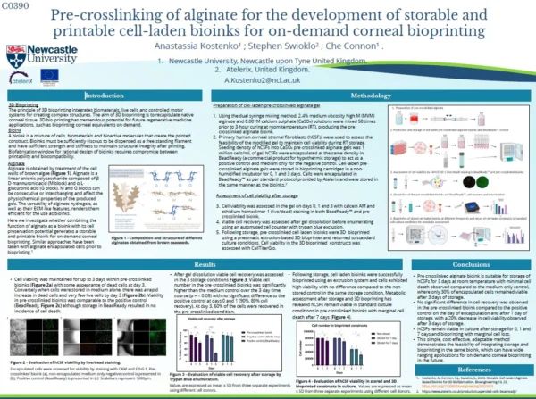 Pre-crosslinking of alginate for the development of storable and printable cell-laden bioinks for on-demand corneal bioprinting